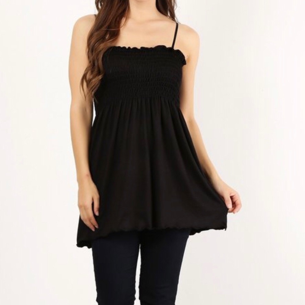 PLUS SIZE SPAGHETTI STRAP TUNIC W/ SMOCKED BODICE